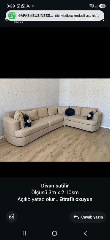 *Divan satilir* Ölçüsü 3m x 2.10sm Açılıb yataq olur *390azn* Ünvan lalafo.az -da *Divan satilir* Ölçüsü 3m x 2.10sm Açılıb yataq olur *390azn* Ünvan