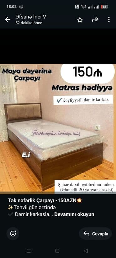 Təknəfərlik çarpayı lalafo.az -da Təknəfərlik çarpayı