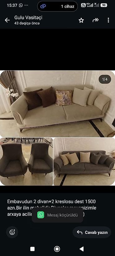 Embavudun 2 divan+2 kreslosu dest 1500 azn.Bir ilin mebelidir.Divanlar lalafo.az -da Embavudun 2 divan+2 kreslosu dest 1500 azn.Bir ilin mebelidir.Divanlar