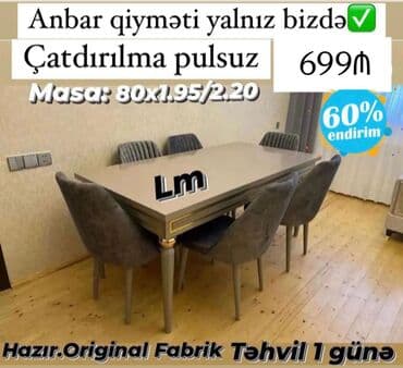 Qonaq otağı üçün, Açılan, Dördbucaq masa, 6 stul lalafo.az -da Qonaq otağı üçün, Açılan, Dördbucaq masa, 6 stul