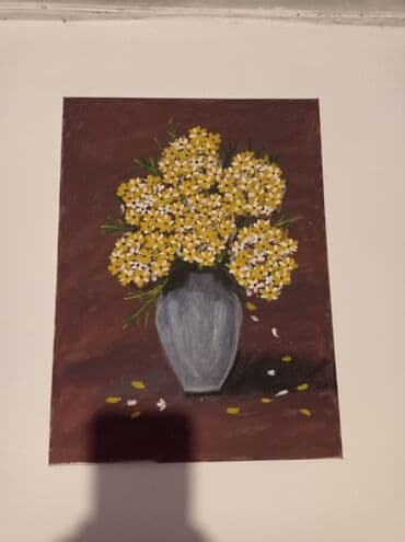 Əl işi rəsm tabloları - Süjetlər: 1) Boz vazada sarı-ağ çiçəklər – lalafo.az -da Əl işi rəsm tabloları - Süjetlər: 1) Boz vazada sarı-ağ çiçəklər –