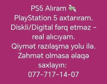 PlayStation 5 axtarılır. Diskli və ya Digital versiya fərq etməz. Real lalafo.az -da PlayStation 5 axtarılır. Diskli və ya Digital versiya fərq etməz. Real