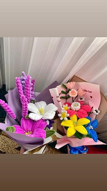 Rəngarəng əl işi çiçək buketi - Material: yumşaq məxməri/plyuş lalafo.az -da — 2 Rəngarəng əl işi çiçək buketi - Material: yumşaq məxməri/plyuş — 2