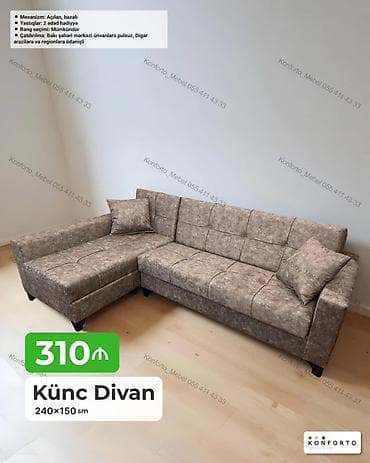 Künc Divan – 240×150 sm - Mexanizm: Açılan, bazalı (yataq funksiyası lalafo.az -da Künc Divan – 240×150 sm - Mexanizm: Açılan, bazalı (yataq funksiyası