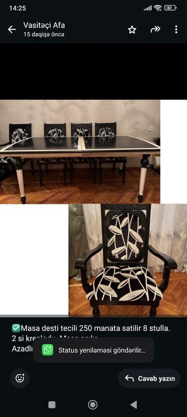 ✅Masa desti tecili 250 manata satilir 8 stulla. 2 si kreslodu. Masa lalafo.az -da ✅Masa desti tecili 250 manata satilir 8 stulla. 2 si kreslodu. Masa