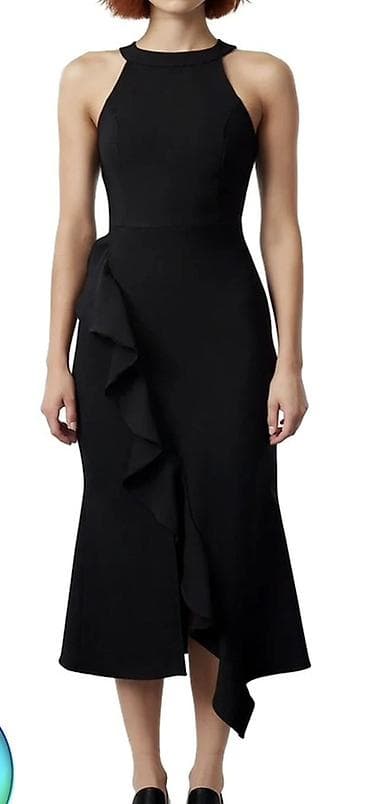 Qara midi gecə paltarı - Rəng: klassik qara - Model: halter tipli lalafo.az -da Qara midi gecə paltarı - Rəng: klassik qara - Model: halter tipli