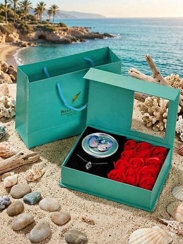 Hədiyyə dəsti – dəniz mövzusunda zərif qutu - Rəng: firuzəyi (hədiyyə lalafo.az -da Hədiyyə dəsti – dəniz mövzusunda zərif qutu - Rəng: firuzəyi (hədiyyə