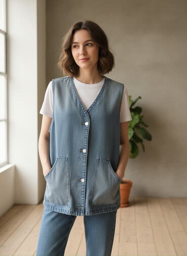 Yenidir Temudan vurulub Cins jilet - Material: klassik açıq mavi lalafo.az -da Yenidir Temudan vurulub Cins jilet - Material: klassik açıq mavi