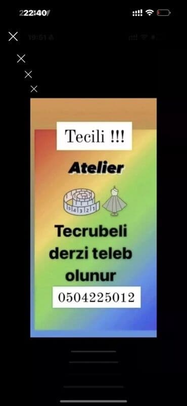 Atelier üçün təcrübəli dərzi axtarılır. Qadin derzi axtarilir unvan lalafo.az -da Atelier üçün təcrübəli dərzi axtarılır. Qadin derzi axtarilir unvan