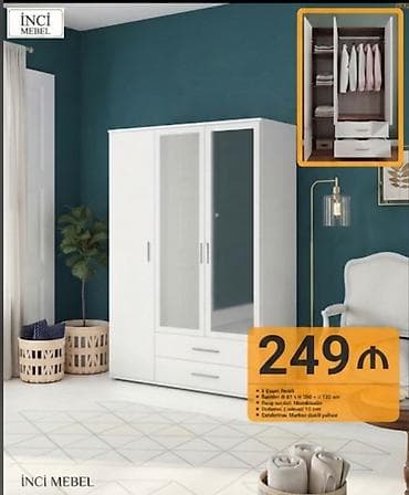 Yeni, 3 qapılı, Siyirməli, Ağ, Açılan, Düz dolab lalafo.az -da Yeni, 3 qapılı, Siyirməli, Ağ, Açılan, Düz dolab