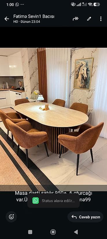 Masa dəsti satılır 950₼. 6 oturcağı var.Ünvan Saray. 1414. Fatimə99 lalafo.az -da Masa dəsti satılır 950₼. 6 oturcağı var.Ünvan Saray. 1414. Fatimə99