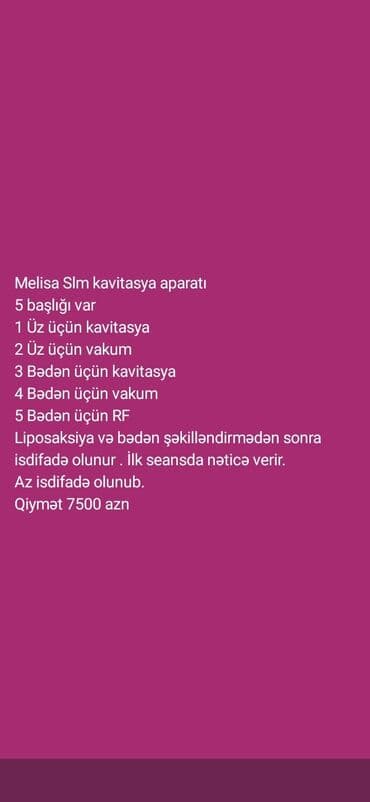 Melisa Slim kavitasiya aparatı Xüsusiyyətlər: - 5 başlıq: 1) Üz lalafo.az -da Melisa Slim kavitasiya aparatı Xüsusiyyətlər: - 5 başlıq: 1) Üz