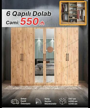 Açılan, 6 qapı Düz dolab, Qarderob, paltar dolabı lalafo.az -da Açılan, 6 qapı Düz dolab, Qarderob, paltar dolabı