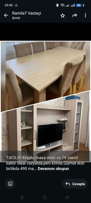 TƏCİLİ!!! 8stullu masa dəsti və TV stend satilir ideal vəzyətdə,yeni lalafo.az -da TƏCİLİ!!! 8stullu masa dəsti və TV stend satilir ideal vəzyətdə,yeni