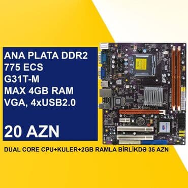 Ana Platası Ana Plata "DDR2 775 ECS G31T-M", İşlənmiş lalafo.az -da Ana Platası Ana Plata "DDR2 775 ECS G31T-M", İşlənmiş