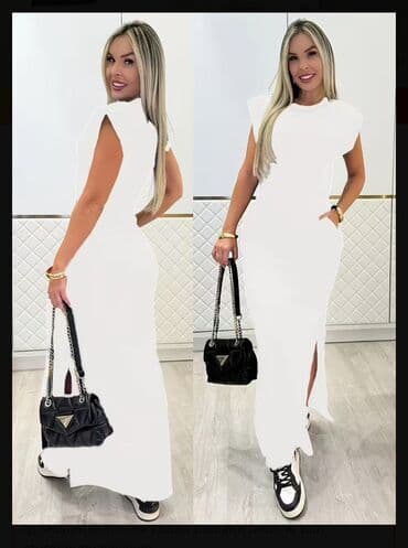 Ağ rəngli uzun qadın donu - Model: düz kəsim, yandan yarıqlı maxi lalafo.az -da Ağ rəngli uzun qadın donu - Model: düz kəsim, yandan yarıqlı maxi