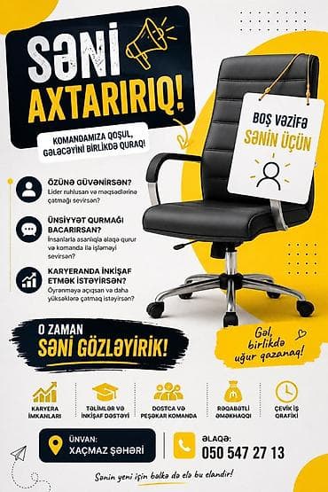 Vakansiya: Komandamıza yeni əməkdaş axtarılır Açıqlama: - Özünə lalafo.az -da Vakansiya: Komandamıza yeni əməkdaş axtarılır Açıqlama: - Özünə