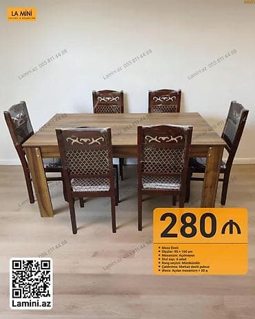 Для гостиной, Нераскладной, Прямоугольный стол, 6 стульев at lalafo.az Для гостиной, Нераскладной, Прямоугольный стол, 6 стульев