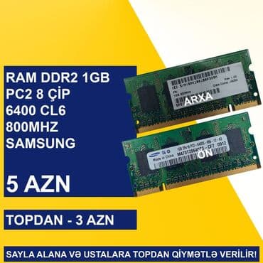 Notebook üçün Ramlar (DDR2/DDR3/DDR4) SAYLA ALANA VƏ USTALARA TOPDAN lalafo.az -da — 5 Notebook üçün Ramlar (DDR2/DDR3/DDR4) SAYLA ALANA VƏ USTALARA TOPDAN — 5