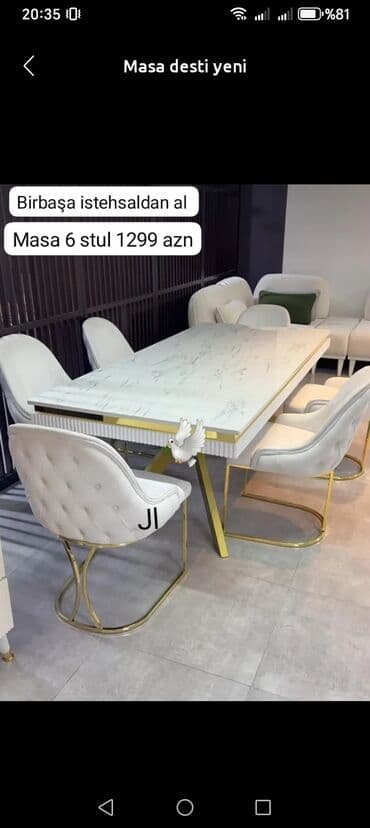 Qonaq otağı üçün, Yeni, Açılmayan, Dördbucaq masa, 6 stul lalafo.az -da Qonaq otağı üçün, Yeni, Açılmayan, Dördbucaq masa, 6 stul