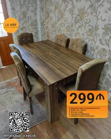 Qonaq otağı üçün, Açılan, Dördbucaq masa, 6 stul lalafo.az -da Qonaq otağı üçün, Açılan, Dördbucaq masa, 6 stul