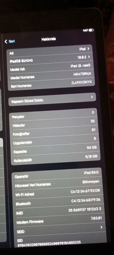 Apple iPad (9-cu nəsil) – 64 GB Xüsusiyyətlər: - Model nömrəsi lalafo.az -da Apple iPad (9-cu nəsil) – 64 GB Xüsusiyyətlər: - Model nömrəsi