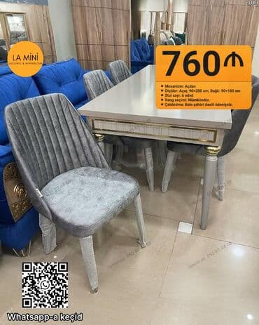 Qonaq otağı üçün, Açılan, Dördbucaq masa, 6 stul lalafo.az -da Qonaq otağı üçün, Açılan, Dördbucaq masa, 6 stul