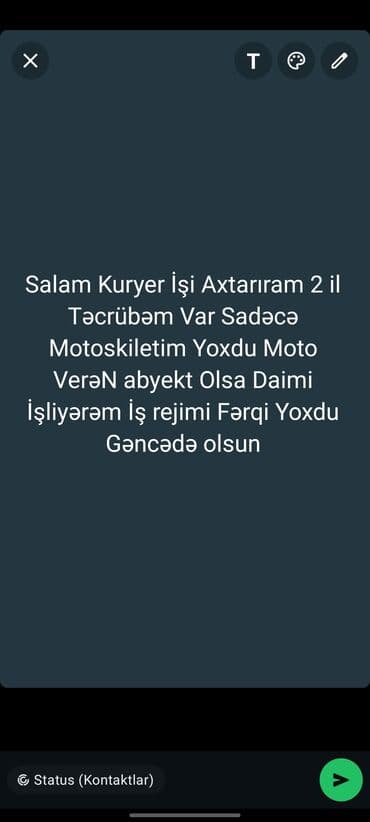 Xidmət: Kurye işi axtaran şəxs - 2 illik kurye təcrübəsi - Motosiklet lalafo.az -da Xidmət: Kurye işi axtaran şəxs - 2 illik kurye təcrübəsi - Motosiklet