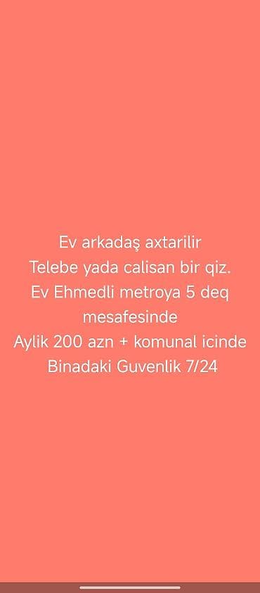 Evə otaq yoldaşı axtarılır – tələbə və ya işləyən xanım üçün. - lalafo.az -da Evə otaq yoldaşı axtarılır – tələbə və ya işləyən xanım üçün. -