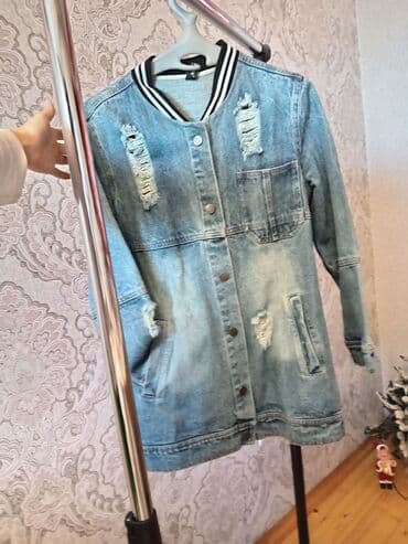 Uzun denim gödəkcə - Model: uzun kəsimli, düyməli (snaps) jean lalafo.az -da Uzun denim gödəkcə - Model: uzun kəsimli, düyməli (snaps) jean