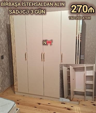 Düz dolab, Yataq otağı üçün, Paltar üçün, 4 qapılı lalafo.az -da Düz dolab, Yataq otağı üçün, Paltar üçün, 4 qapılı