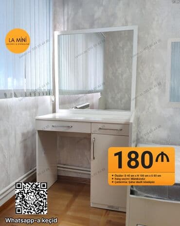 Ağ rəngdə, minimal dizaynlı güzgülü makyaj/iş masası. - Üst hissədə lalafo.az -da Ağ rəngdə, minimal dizaynlı güzgülü makyaj/iş masası. - Üst hissədə