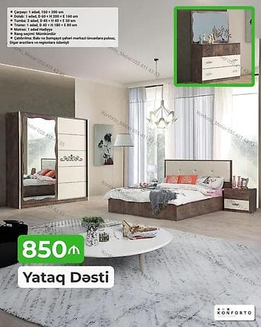 Yataq Dəsti – 850 ₼ Tərkibi və ölçülər: - Çarpayı: 1 ədəd, 160 × 200 lalafo.az -da Yataq Dəsti – 850 ₼ Tərkibi və ölçülər: - Çarpayı: 1 ədəd, 160 × 200