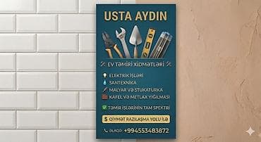 Usta Aydın – Ev təmiri xidmətləri - Elektrik işləri - Santexnika - lalafo.az -da Usta Aydın – Ev təmiri xidmətləri - Elektrik işləri - Santexnika -