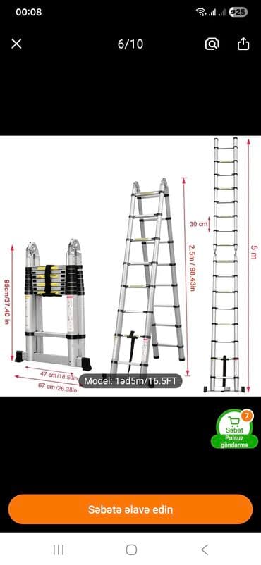 nərdivanlar: Çoxfunksiyalı alüminium nərdivanlar 1) Teleskopik/alüminium A-tipli lalafo.az -da — 1 nərdivanlar: Çoxfunksiyalı alüminium nərdivanlar 1) Teleskopik/alüminium A-tipli — 1