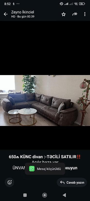 *650₼ KÜNC divan :-TƏCİLİ SATILIR*‼️ Açılır baza var ÜNVAN:-sumqayıt lalafo.az -da *650₼ KÜNC divan :-TƏCİLİ SATILIR*‼️ Açılır baza var ÜNVAN:-sumqayıt