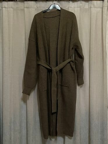 YeniUzun trikotaj kardiqan – qəhvəyi/khaki rəngdə - Model: açıq önlü lalafo.az -da YeniUzun trikotaj kardiqan – qəhvəyi/khaki rəngdə - Model: açıq önlü