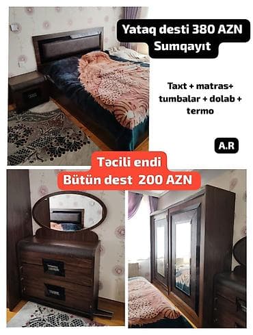 Yataq dəsti – Sumqayıt Komplekt: - Taxt - Matras - 2 tumbə - Dolab lalafo.az -da Yataq dəsti – Sumqayıt Komplekt: - Taxt - Matras - 2 tumbə - Dolab
