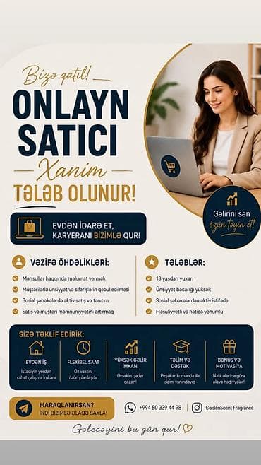 Satış məsləhətçisi tələb olunur, Yalnız qadınlar üçün lalafo.az -da Satış məsləhətçisi tələb olunur, Yalnız qadınlar üçün