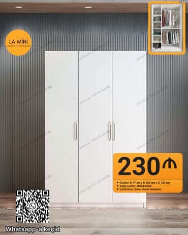 Yeni, Açılan, 3 qapılı Düz dolab, Qarderob, paltar dolabı, Azərbaycan lalafo.az -da Yeni, Açılan, 3 qapılı Düz dolab, Qarderob, paltar dolabı, Azərbaycan