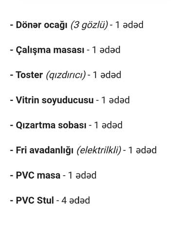 Fast-food/ofisina üçün tam avadanlıq paketi Daxildir: - Dönər ocağı lalafo.az -da Fast-food/ofisina üçün tam avadanlıq paketi Daxildir: - Dönər ocağı