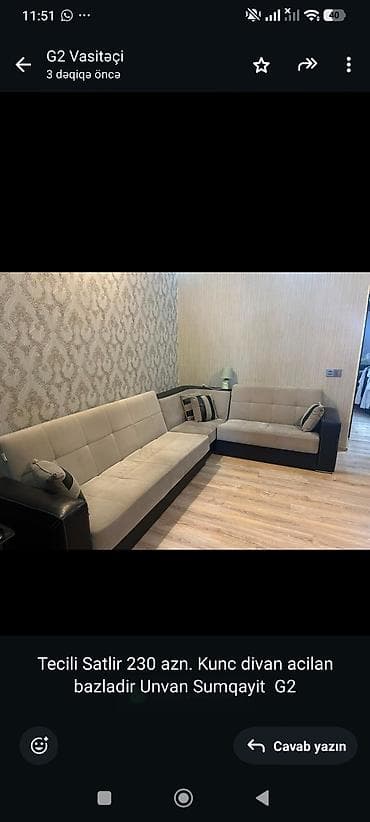 Tecili Satlir 230 azn. Kunc divan acilan bazladir Unvan Sumqayit G2 lalafo.az -da Tecili Satlir 230 azn. Kunc divan acilan bazladir Unvan Sumqayit G2
