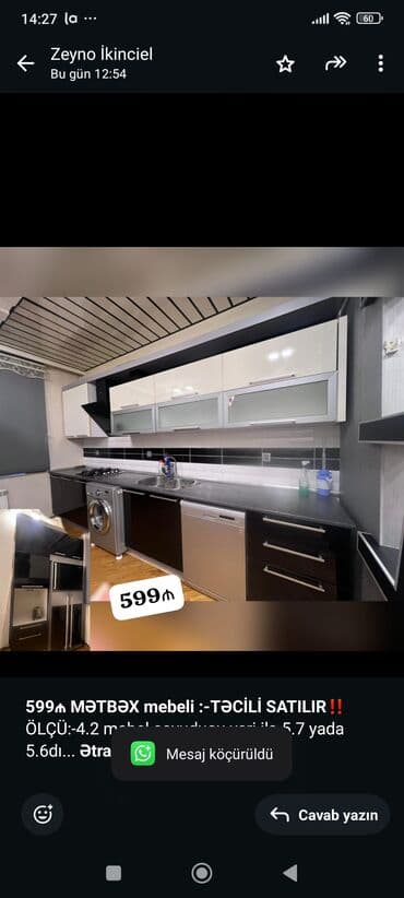 *599₼ MƏTBƏX mebeli :-TƏCİLİ SATILIR*‼️ ÖLÇÜ:-4.2 mebel soyuducu yeri lalafo.az -da *599₼ MƏTBƏX mebeli :-TƏCİLİ SATILIR*‼️ ÖLÇÜ:-4.2 mebel soyuducu yeri