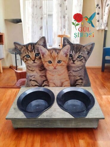 Миски для воды и еды: Məhsul: Pişik temalı qidalandırıcı stendlər - Dizayn: Taxta əsaslı at lalafo.az — 5 Миски для воды и еды: Məhsul: Pişik temalı qidalandırıcı stendlər - Dizayn: Taxta əsaslı — 5