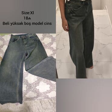 Beli yüksək, boş (wide-leg) model cins şalvar. - Ölçü: XL - Parça lalafo.az -da Beli yüksək, boş (wide-leg) model cins şalvar. - Ölçü: XL - Parça