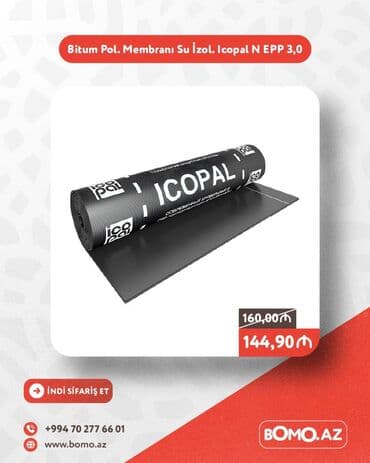🔥 Bitum Polimer Membranı Su İzolyasiya Icopal Villateks N EPP 3,0 ✅ lalafo.az -da 🔥 Bitum Polimer Membranı Su İzolyasiya Icopal Villateks N EPP 3,0 ✅