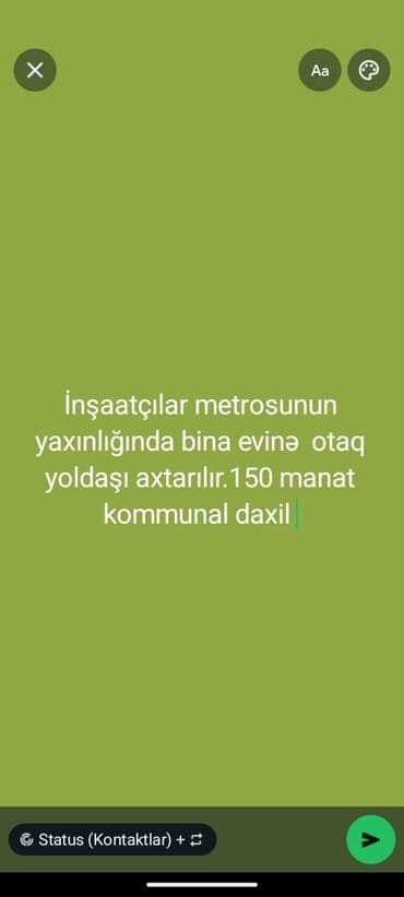 İnşaatçılar metrosuna yaxın ərazidə yerləşən bina evində otaq yoldaşı lalafo.az -da İnşaatçılar metrosuna yaxın ərazidə yerləşən bina evində otaq yoldaşı