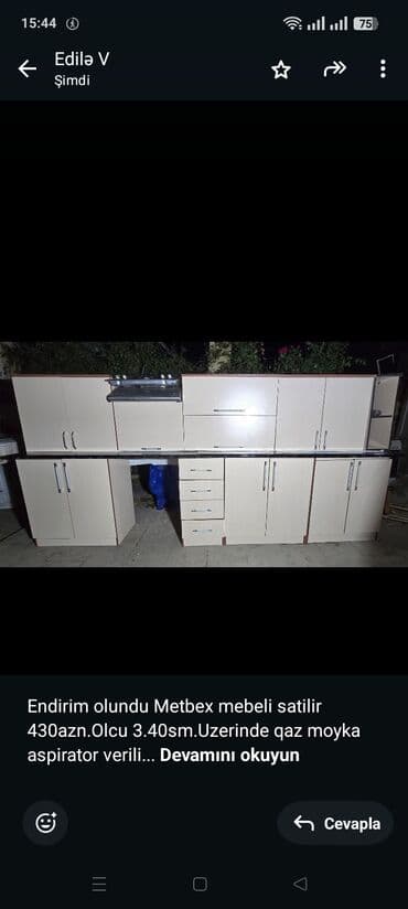 Endirim olundu Metbex mebeli satilir 430azn.Olcu 3.40sm.Uzerinde qaz lalafo.az -da Endirim olundu Metbex mebeli satilir 430azn.Olcu 3.40sm.Uzerinde qaz