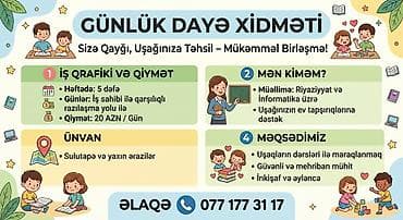 Günlük dayə xidməti – “Usaginiza qayğı, lazım gələrsə uşağınıza lalafo.az -da Günlük dayə xidməti – “Usaginiza qayğı, lazım gələrsə uşağınıza