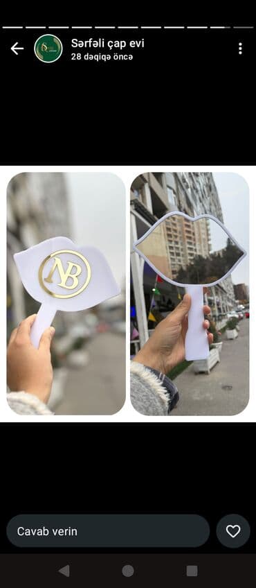 Dodaq formasında əl güzgüsü – fərdi loqo ilə - Material: möhkəm lalafo.az -da Dodaq formasında əl güzgüsü – fərdi loqo ilə - Material: möhkəm